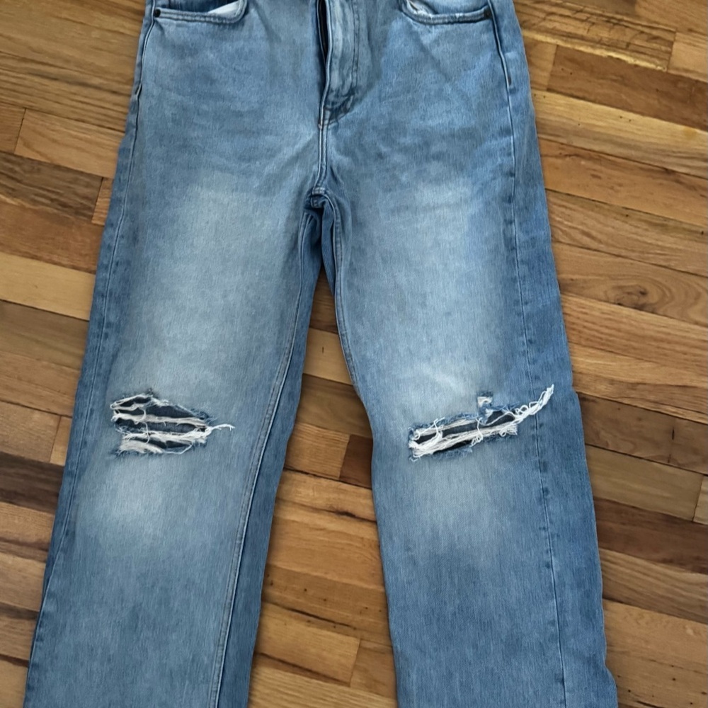 Zara Light Blue Ripped Boyfriend Jeans